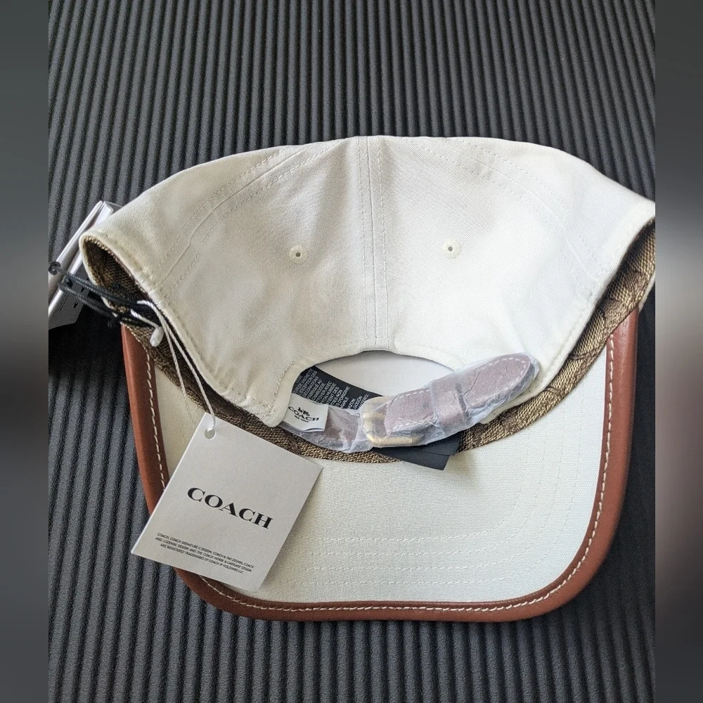 Coach White Brown Baseball Cotton Cap Hat Size M/L New! - Picture 3 of 5